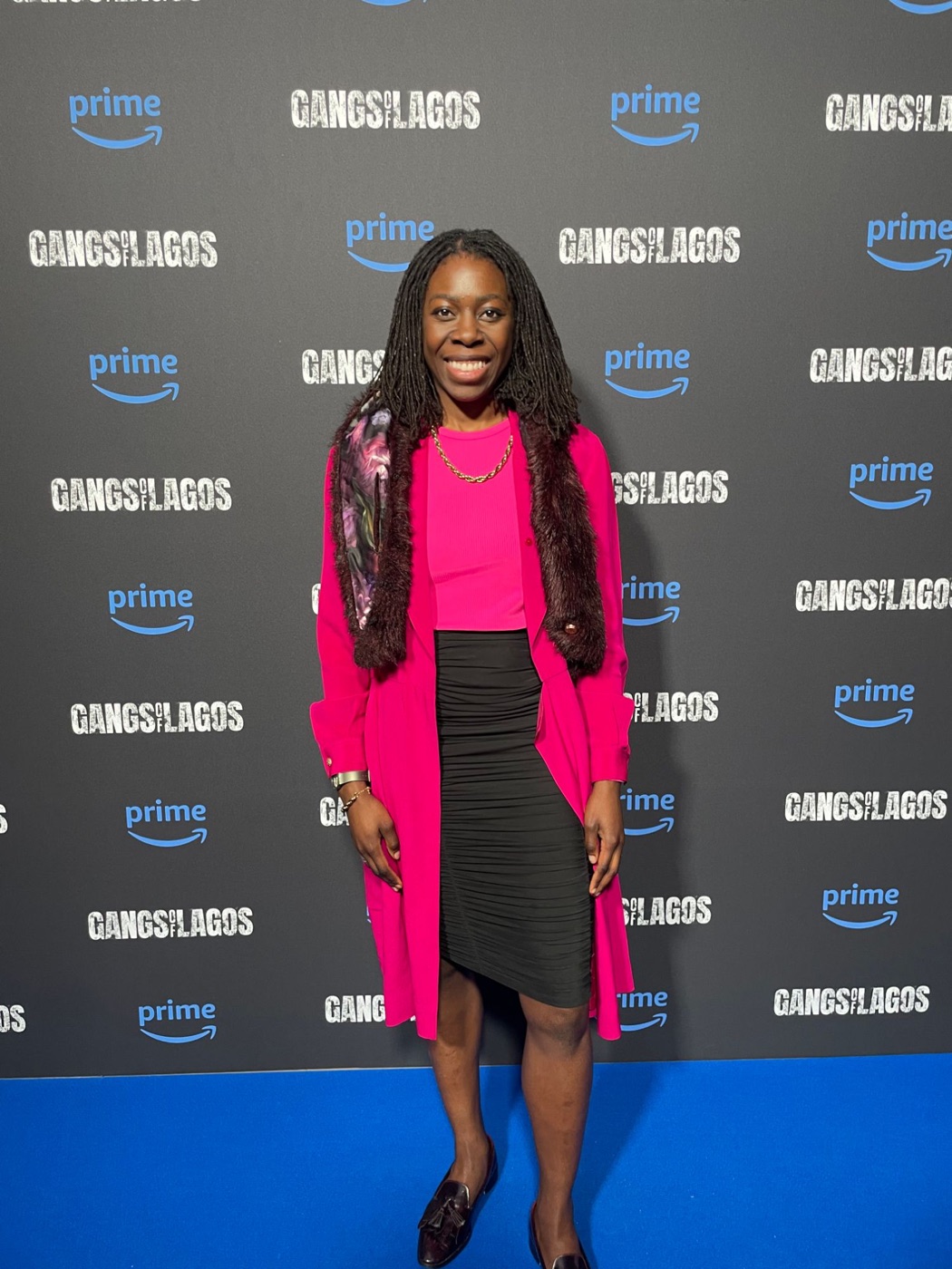 Dayo on the blue carpet at the Prime Video premiere of Gangs of Lagos